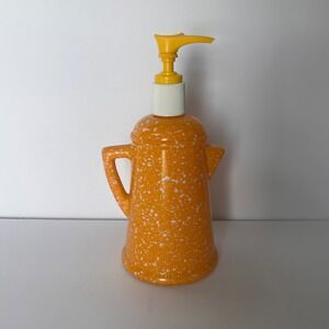 Vtg Avon Yellow Speckled Coffee Pot Style Soap Dispenser Yellow Pump